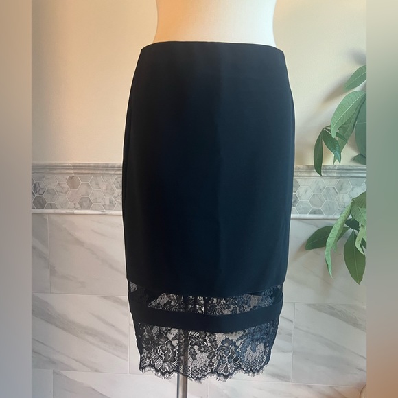 Topshop Lace Hem Stretch Tube Pencil Black Skirt Sz 8 - Picture 1 of 6